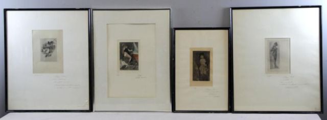 Appraisal: ROPS Felicien Etchings Engravings on WovePaper Nude dancer with tambourine