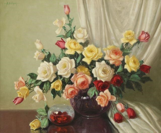 Appraisal: Framed oil on canvas painting Still Life with Roses signed