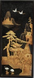 Appraisal: th C Chinese Framed Carved Plaque depicting white herons near