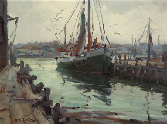 Appraisal: PAUL STRISIK American - Along the Docks oil on canvas