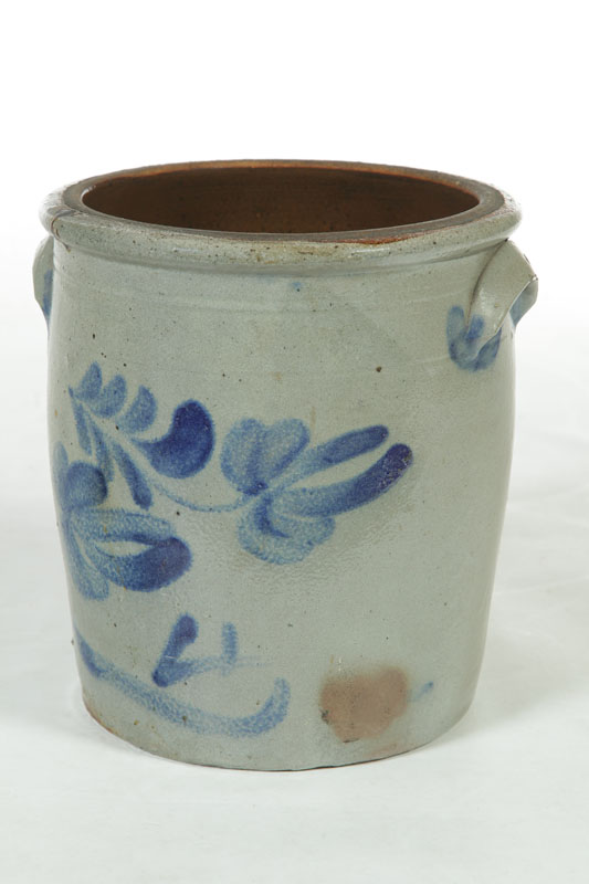 Appraisal: STONEWARE CROCK American mid th century Brushed cobalt flowers and