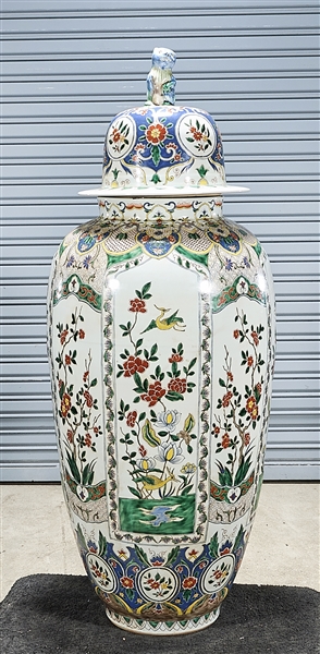 Appraisal: Tall Chinese enameled porcelain covered vase with birds and flowers