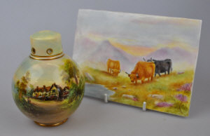 Appraisal: A Royal Worcester spherical pot pourri and cover hand-painted by