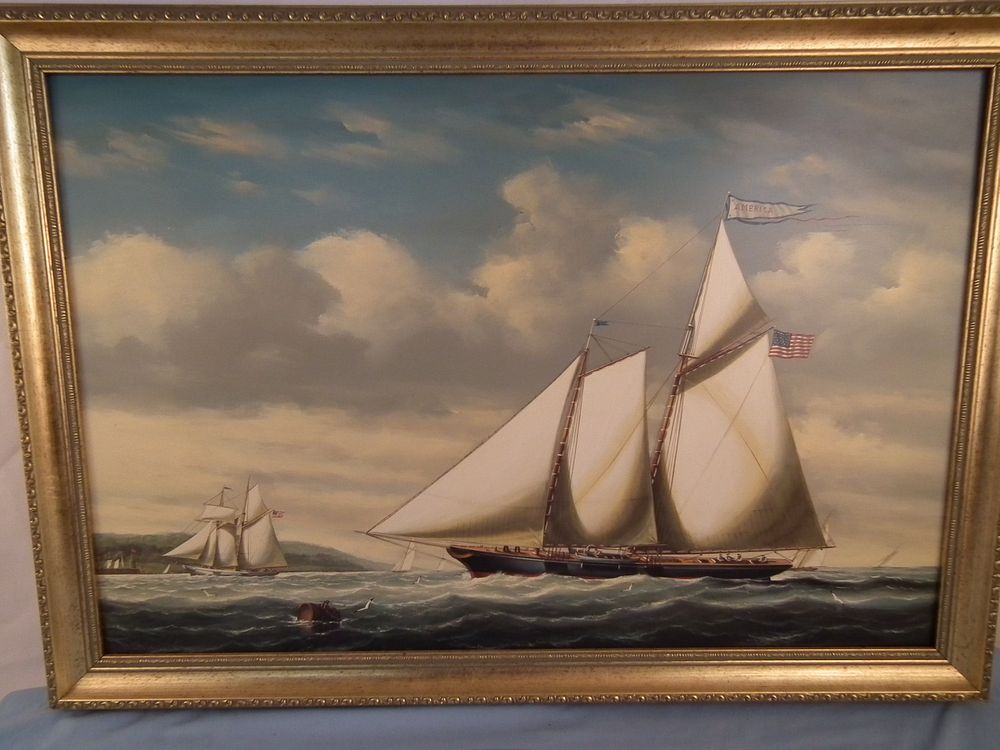 Appraisal: YACHT PAINTING BY COLACICCO Beautiful contemporary oil painting on masonite