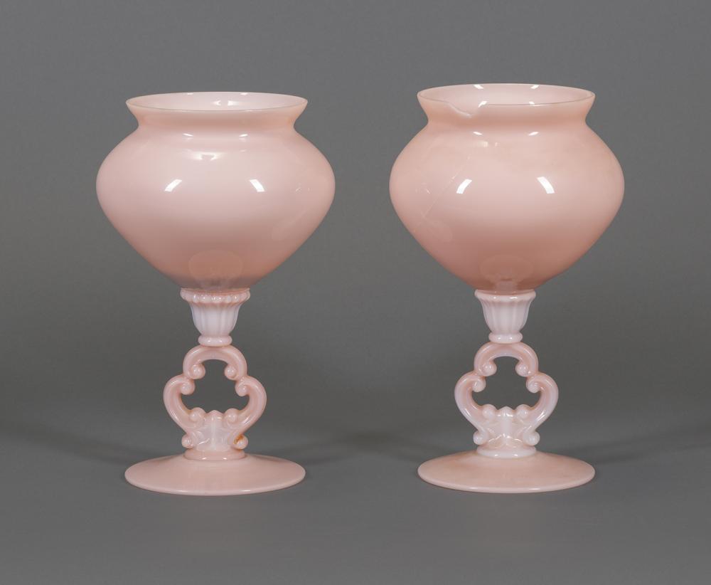 Appraisal: Pair of Cambridge Glass Company Glass Pedestal Vases h in