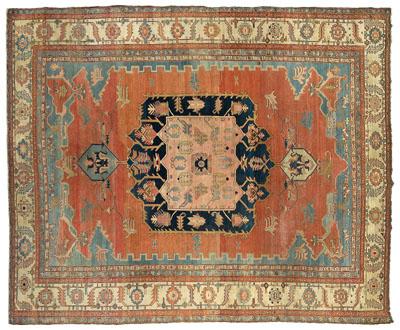 Appraisal: Bakshaish carpet central medallion with pendants on varying brick red