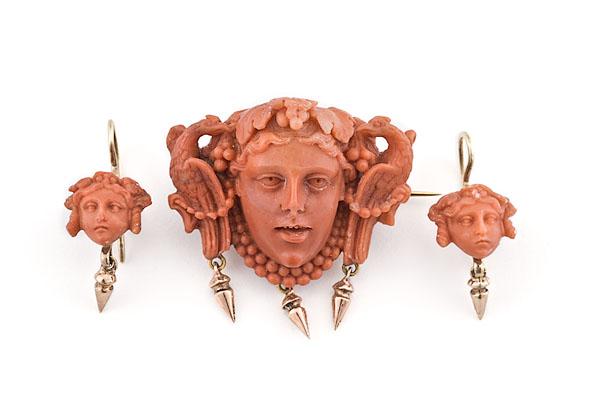 Appraisal: A VICTORIAN CORAL CAMEO DEMI PARURE A fine antique coral