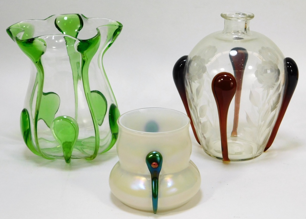 Appraisal: KRALIK TADPOLE BOHEMIAN CZECH ART GLASS VASES Bohemia th CenturyLot