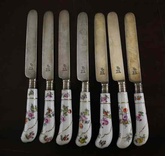 Appraisal: A set of seven Meissen handled silver fruit knives the