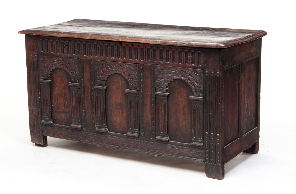 Appraisal: Seventeenth century oak Lidded with rounded edge paneled ends front