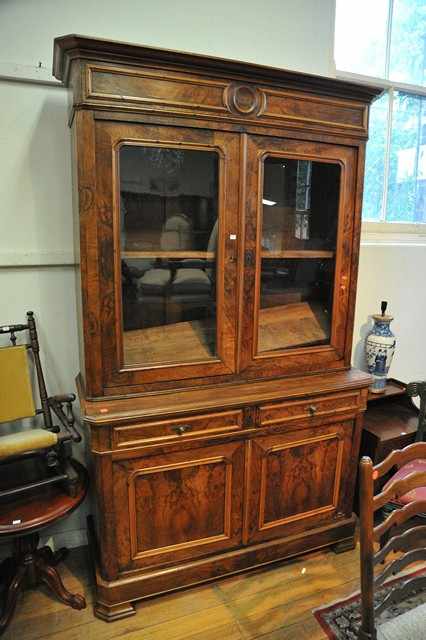 Appraisal: A LATE TH CENTURY FRENCH WALNUT BOOKCASE CABINET KEYS IN