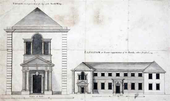 Appraisal: English School three ink and wash Architectural drawings Plans for