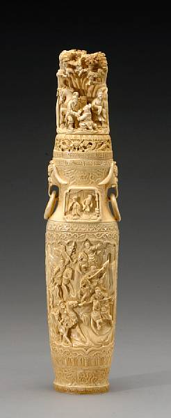 Appraisal: A pieced and tinted ivory covered vase th Century Carved