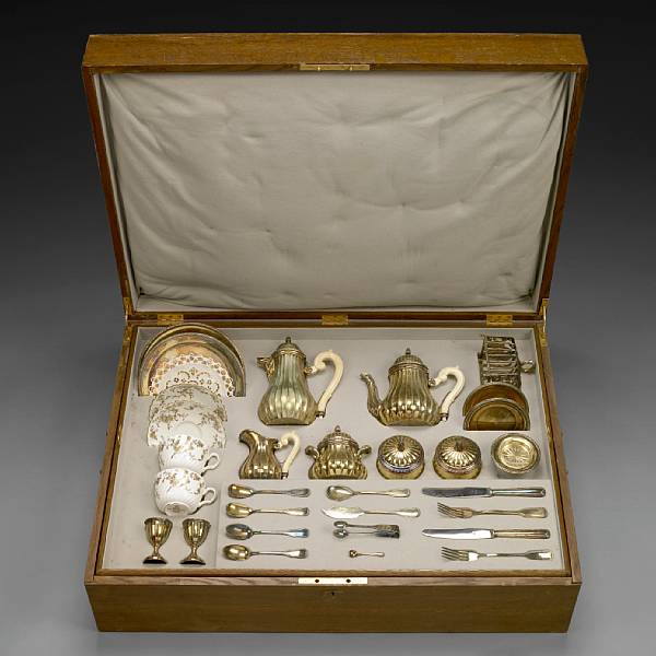 Appraisal: German assembled silver gilt and ivory breakfast set for two