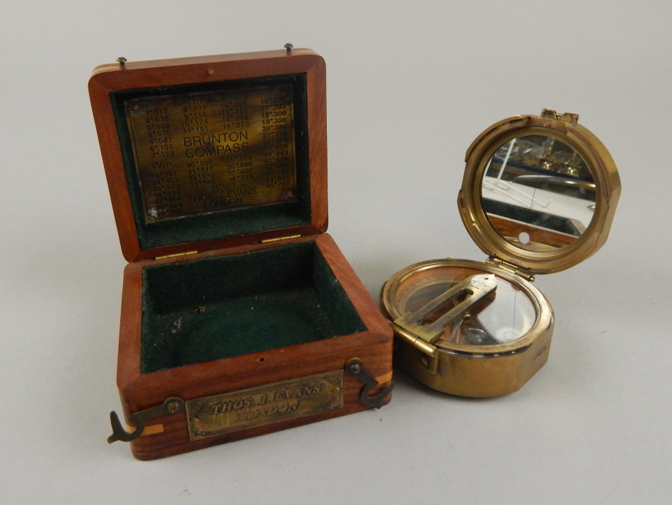 Appraisal: A Thomas J Evans brass Brunton compass in a parquetry