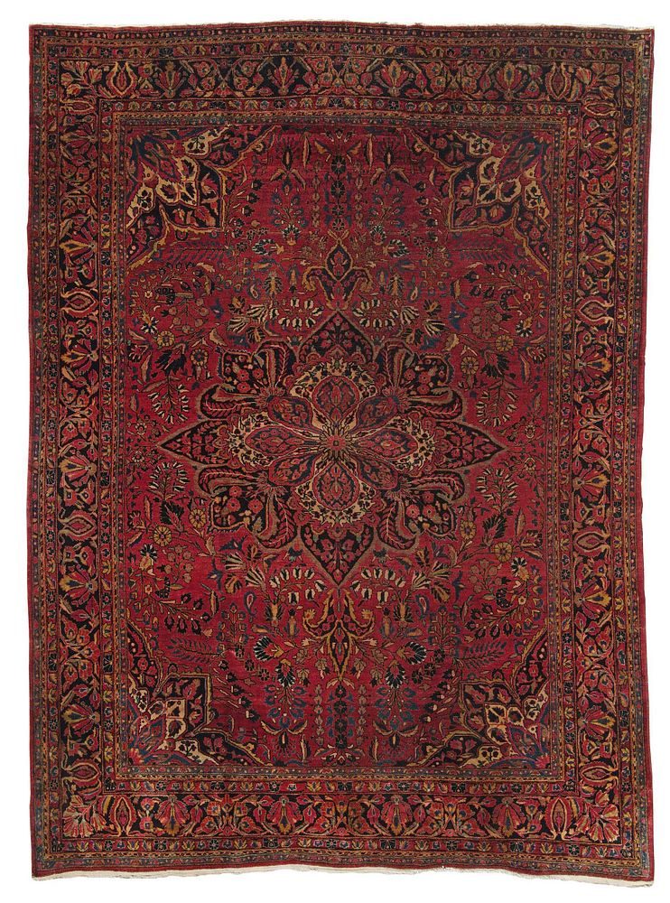 Appraisal: Sarouk Carpet mid th century central floral medallion with red