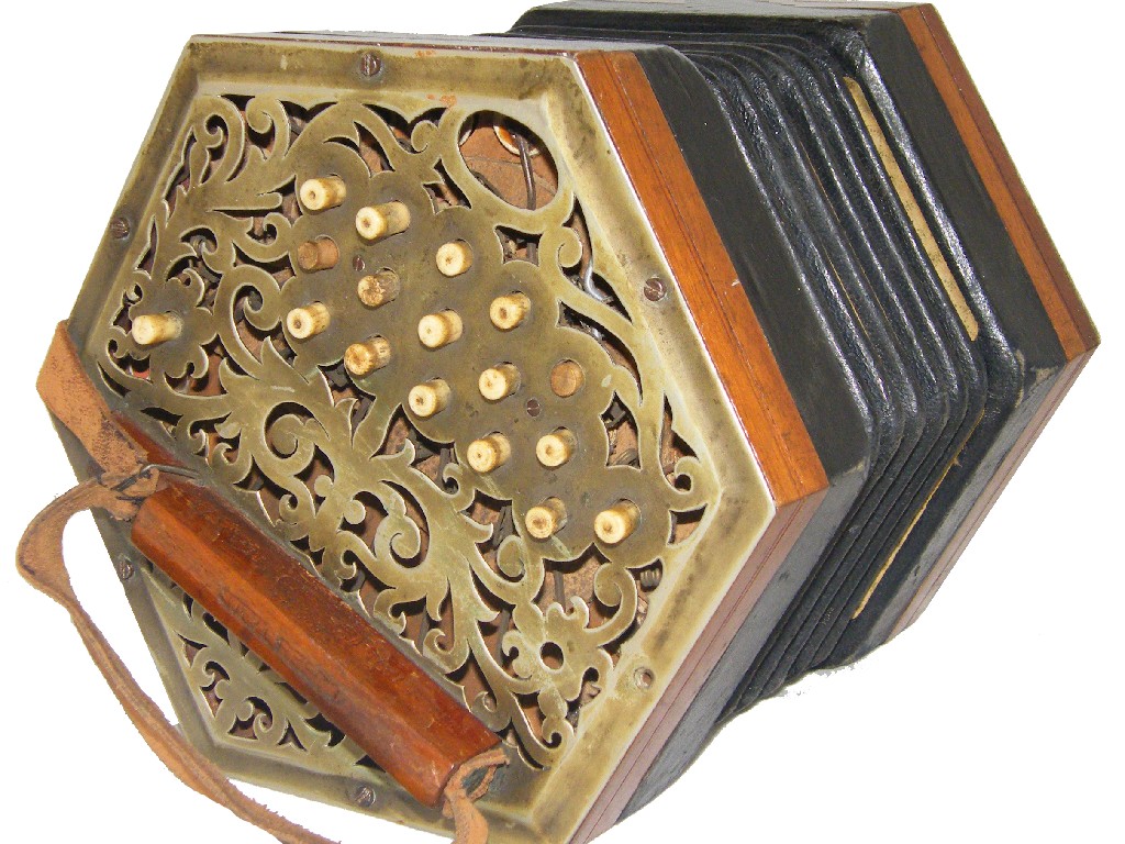 Appraisal: Lachenal Co three row Anglo concertina stamped steel reeds English