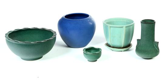 Appraisal: FIVE PIECES OF ART POTTERY American th century Three green