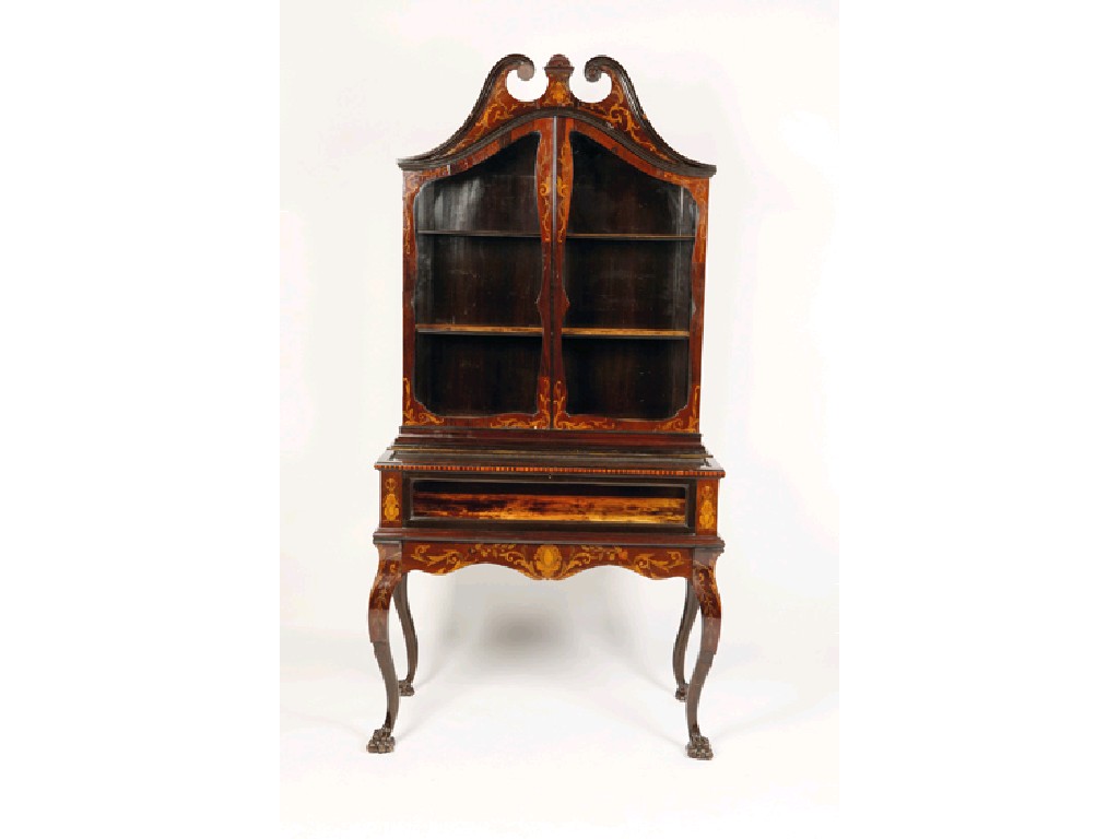 Appraisal: AN EDWARDIAN ROSEWOOD AND MARQUETRY DISPLAY CABINET in the manner