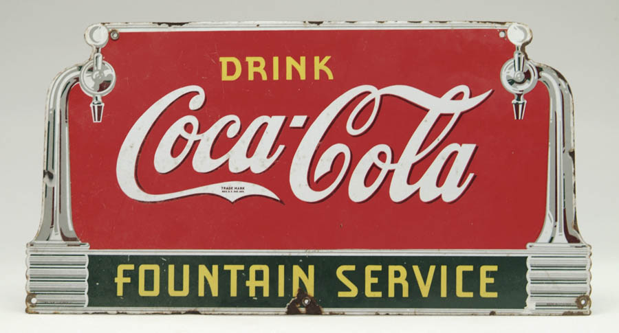 Appraisal: COCA-COLA FOUNTAIN SERVICE PORCELAIN SIGN This late s die cut