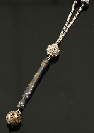 Appraisal: ANTIQUE SILVER AND JET NECKLACE SET WITH ELONGATED BARS AND