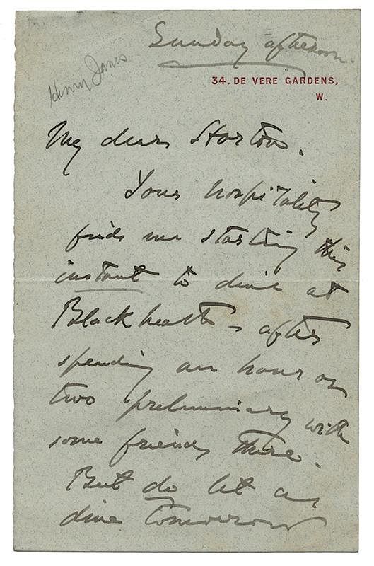 Appraisal: Henry James Autograph Note to a Friend or Acquaintance James