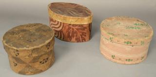 Appraisal: Three small wallpaper boxes including a small round wallpaper band