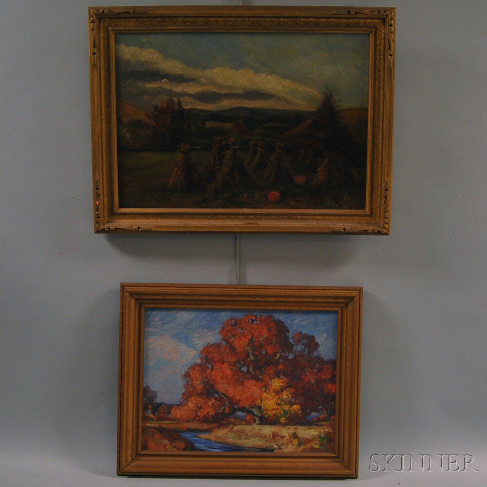 Appraisal: American School th th Century Two Landscape Paintings Harvest Scene