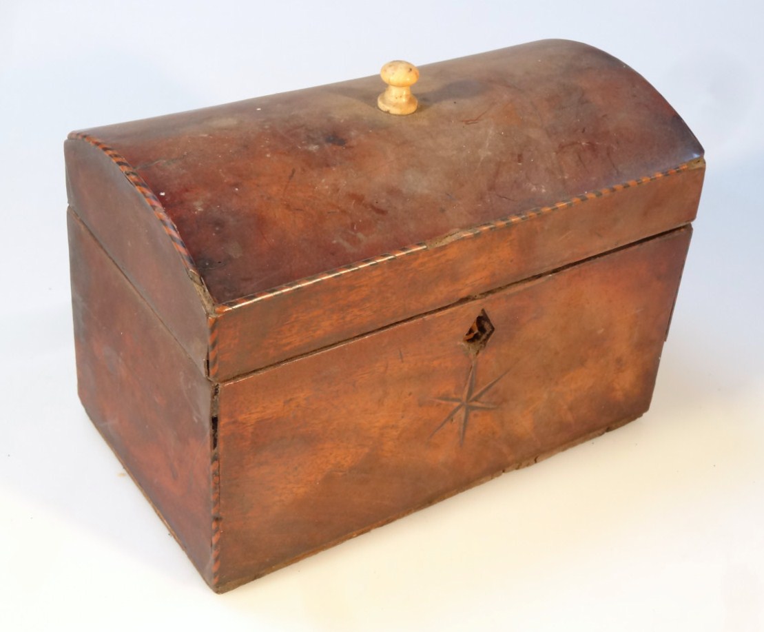 Appraisal: An early thC mahogany dome topped tea caddy with a