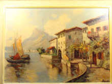 Appraisal: An oil on board harbour scene signed bottom right measuring