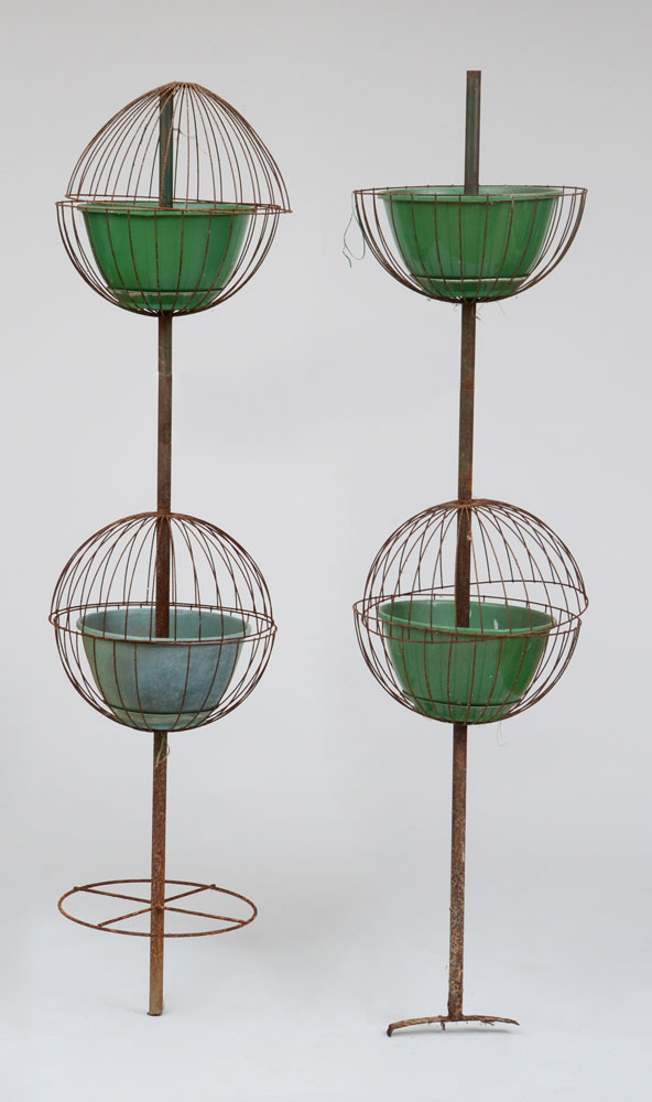 Appraisal: GROUP OF THREE METAL AND PLASTIC TWO-TIERED TOPIARY FIXTURES x