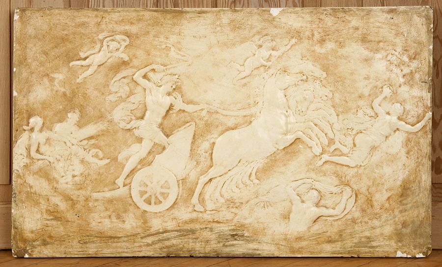 Appraisal: PLASTER NEOCLASSICAL WALL PLAQUE CHARIOTEER A plaster Neoclassical wall plaque