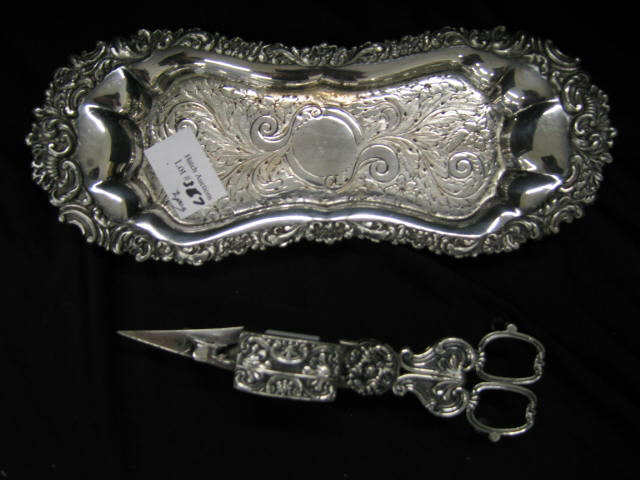 Appraisal: Sheffield Silverplate Candle Snip and Tray rococo design