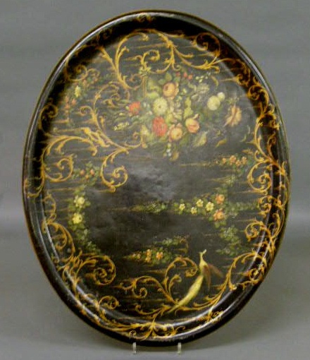 Appraisal: Oval Tole tray late thc with paint decoration x