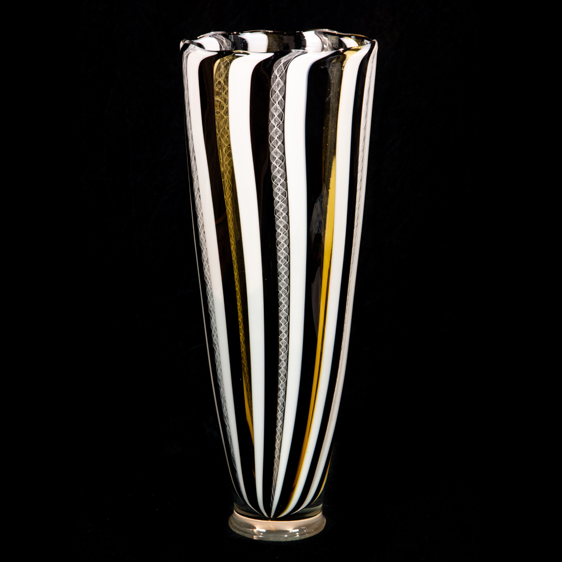 Appraisal: A DAVID PATCHEN STRIPED GLASS VASE WITH LATTICINO BANDS A