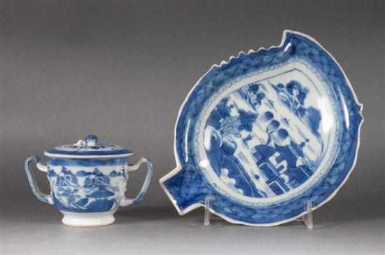 Appraisal: Chinese Export Canton porcelain two-handled sugar bowl and similar leaf-form