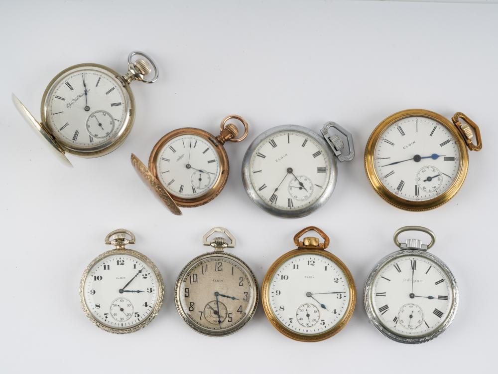 Appraisal: EIGHT ELGIN POCKET WATCHES S Trade mark swing out case