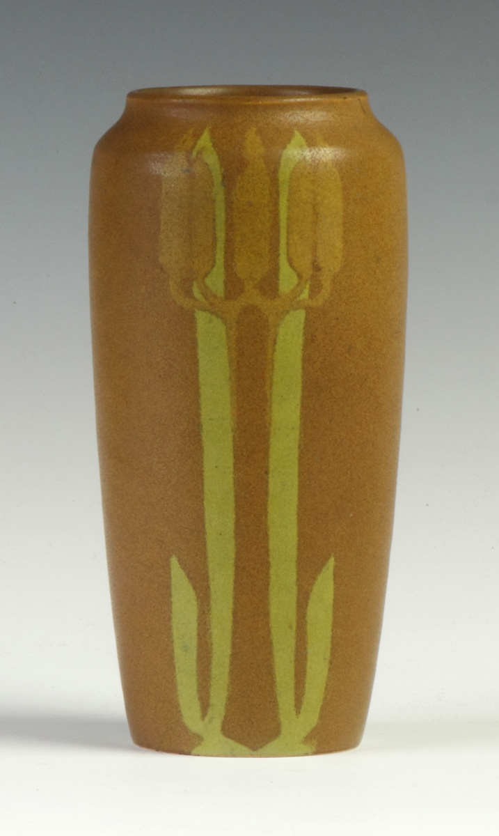 Appraisal: Walrath Art Pottery Vase w Stylized Cattails Sgn Matte finish