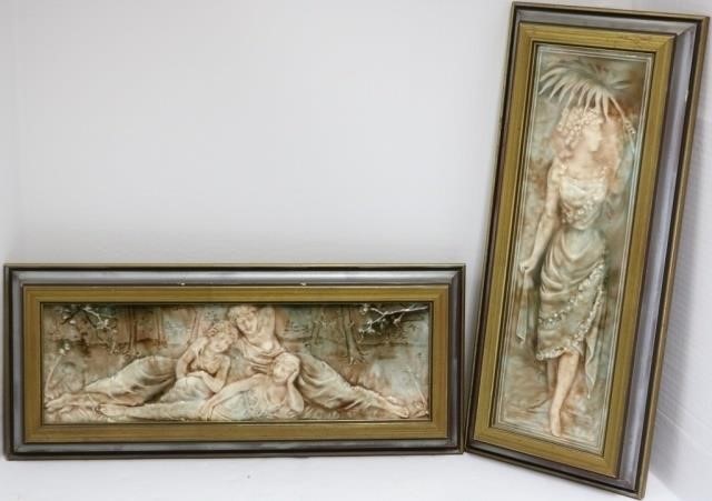 Appraisal: TWO TH C RAISED RELIEF PORCELAIN PLAQUES WITHCLASSICAL WOMEN BOTH