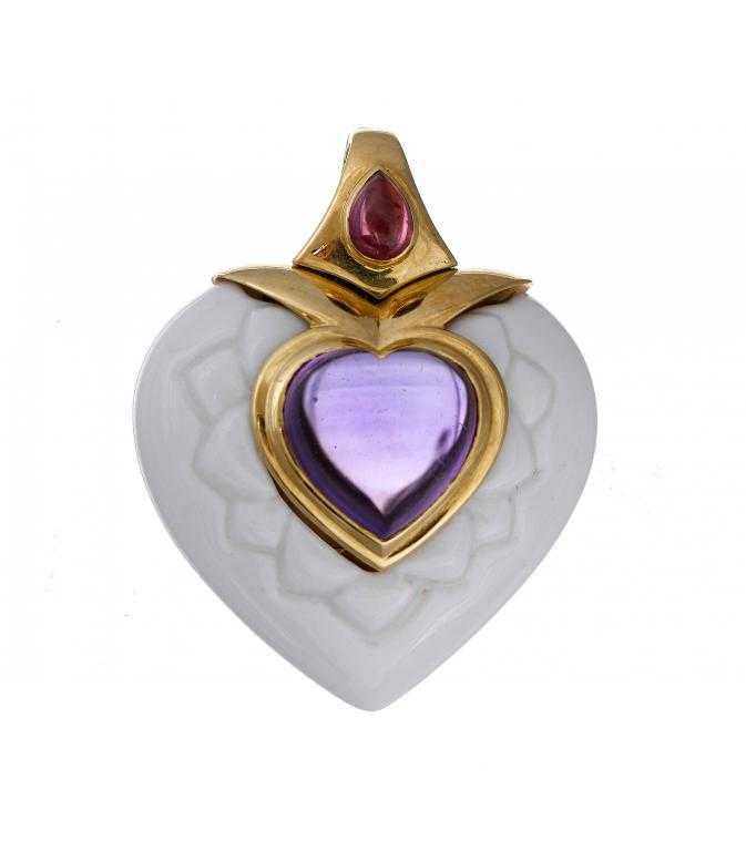 Appraisal: AN CT GOLD CERAMIC AND GEM SET PENDANT BY BULGARI