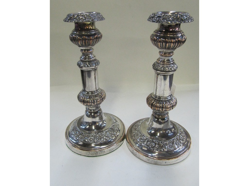 Appraisal: Pair of silver plated telescopic candl