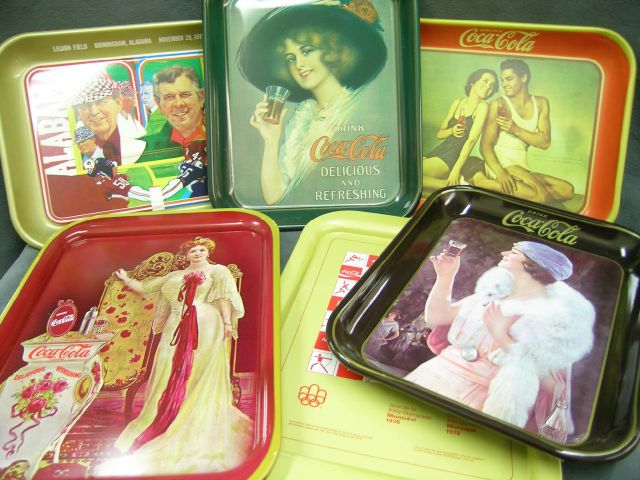 Appraisal: Lot of six Coca-Cola trays including Canadian Lillian Nordica Alabama-Auburn