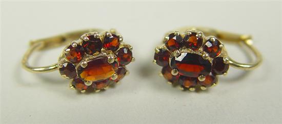 Appraisal: Pair of K Yellow Gold Garnet Cluster Earrings Genuine garnet