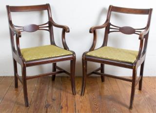 Appraisal: Sheraton Style Pierced Ladder Back Chairs Pair Pair of pierced