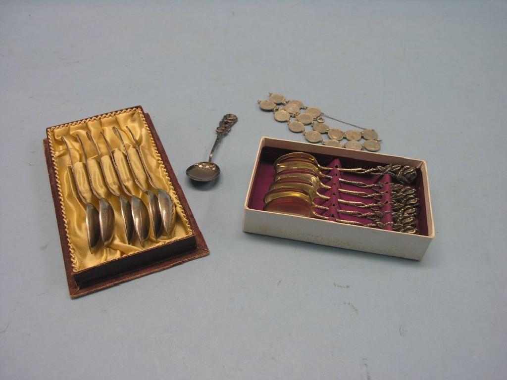 Appraisal: Two boxed sets of six continental silver teaspoons an ornamental