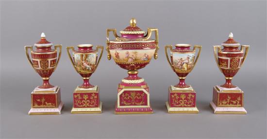 Appraisal: A Porcelain Urn Garniture Royal Vienna Height of tallest inches