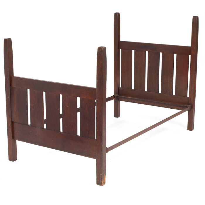 Appraisal: L and JG Stickley bed five vertical slats with tapered