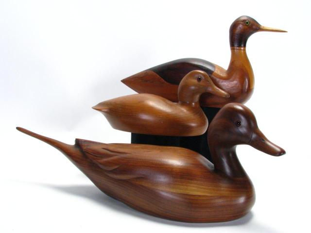 Appraisal: Three Stained Wood Carved Duck Decoys Including Ducks Unlimited Lac