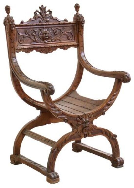 Appraisal: French Dagobert style armchair late th c having fine foliate