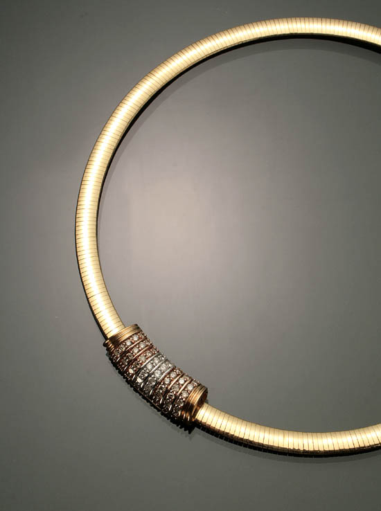 Appraisal: Italian -Karat Yellow and White-Gold and Diamond Omega Choker with